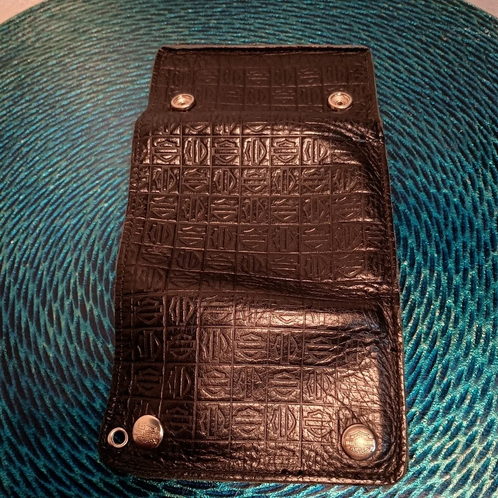 Harley Davidson Black Embossed Trifold Leather Wallet